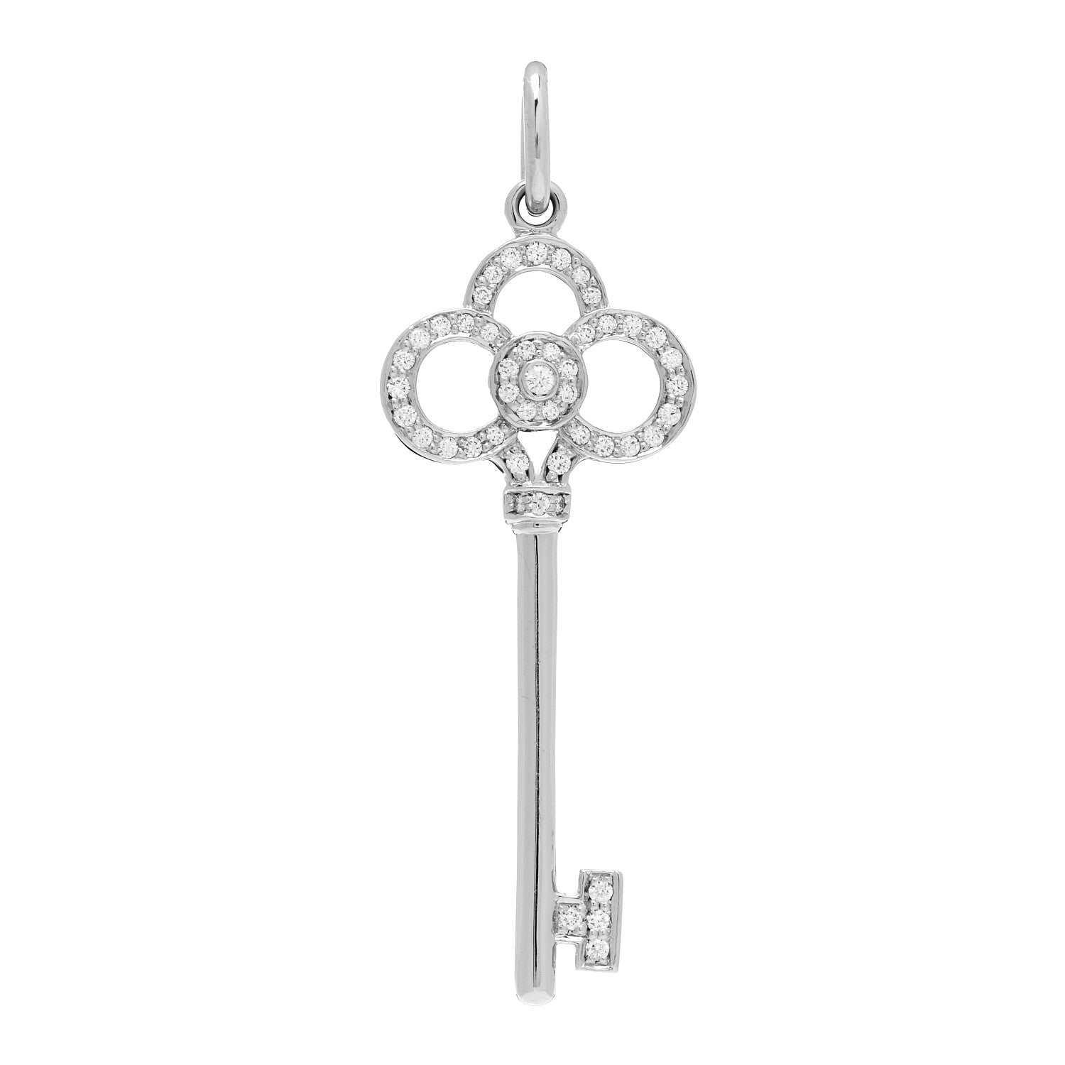 Tiffany 18K White Gold Diamond Crown Key Pendant 1 of 3