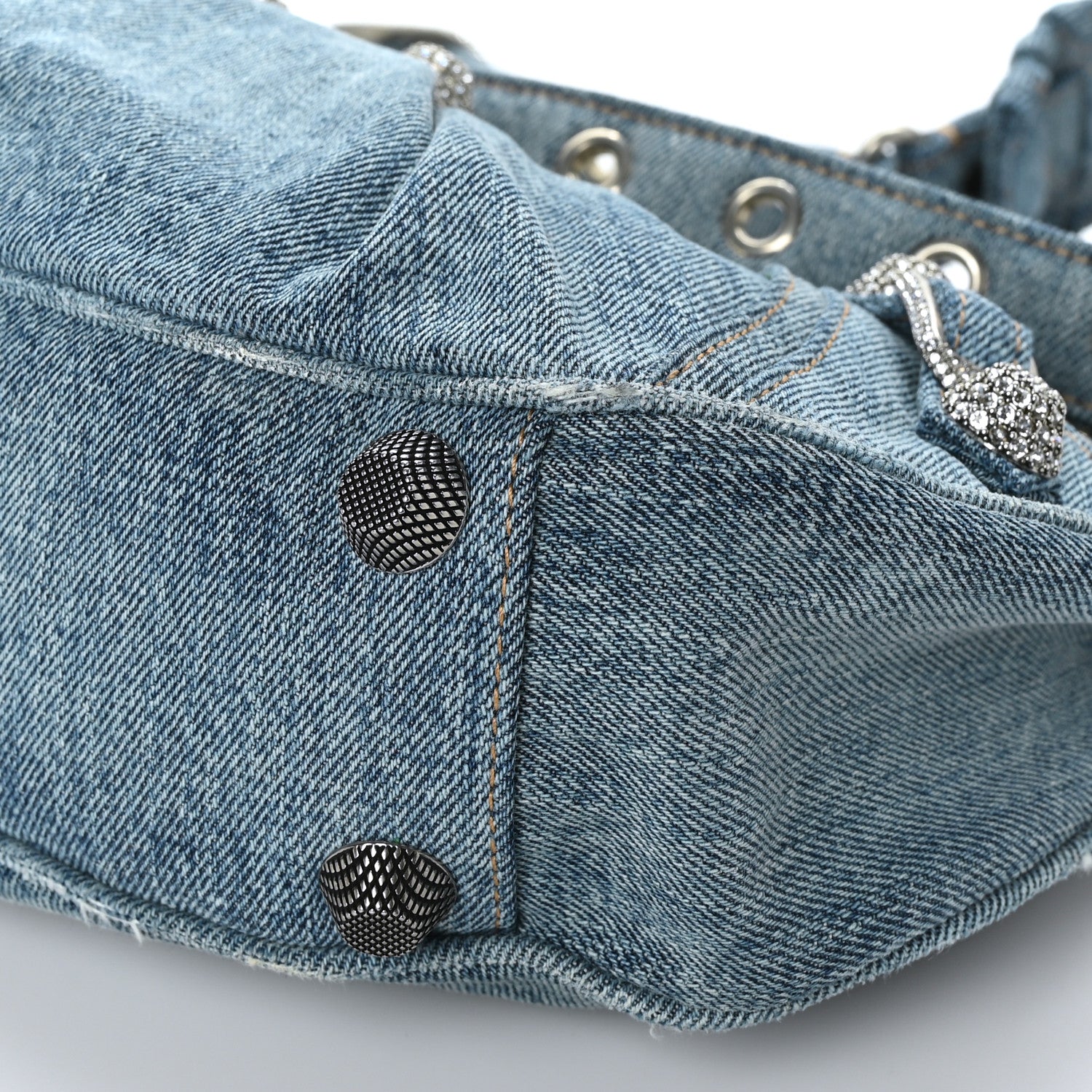 Balenciaga Washed Frayed Denim Crystal Small Le Cagole Shoulder Bag Blue 9 of 9