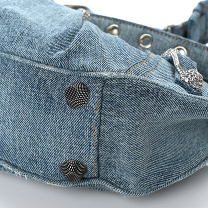 Balenciaga Washed Frayed Denim Crystal Small Le Cagole Shoulder Bag Blue 9 of 9
