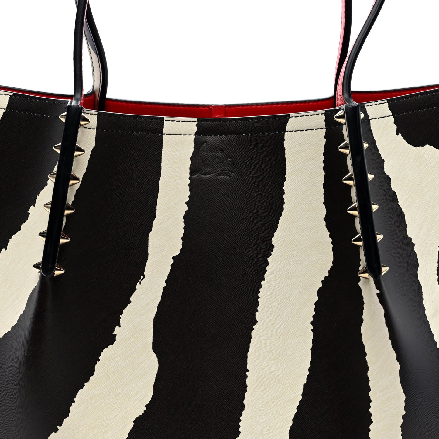 Calfskin Zebra Print Spiked Large Cabarock Shopper Tote Brown White