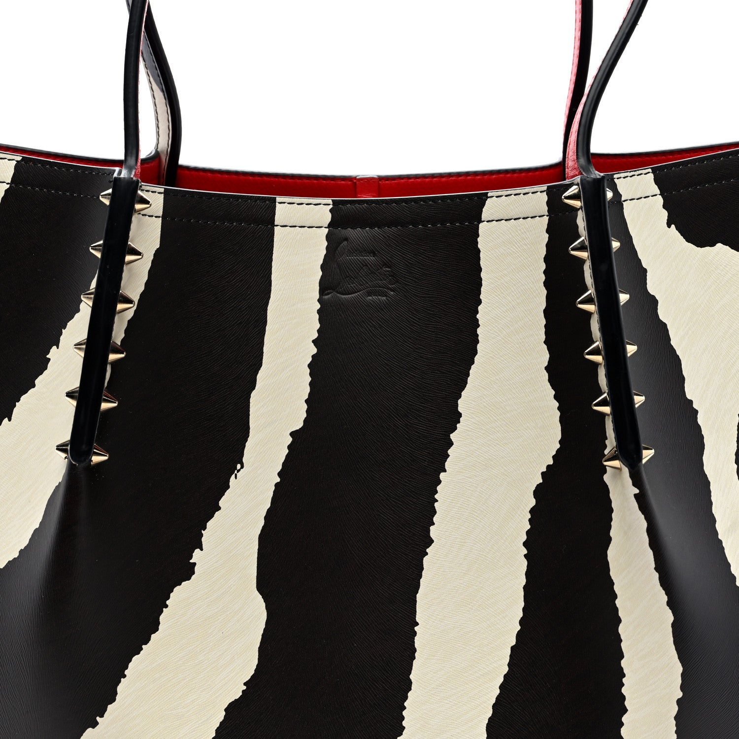 Christian Louboutin Calfskin Zebra Print Spiked Large Cabarock Shopper Tote Brown White 7 of 9