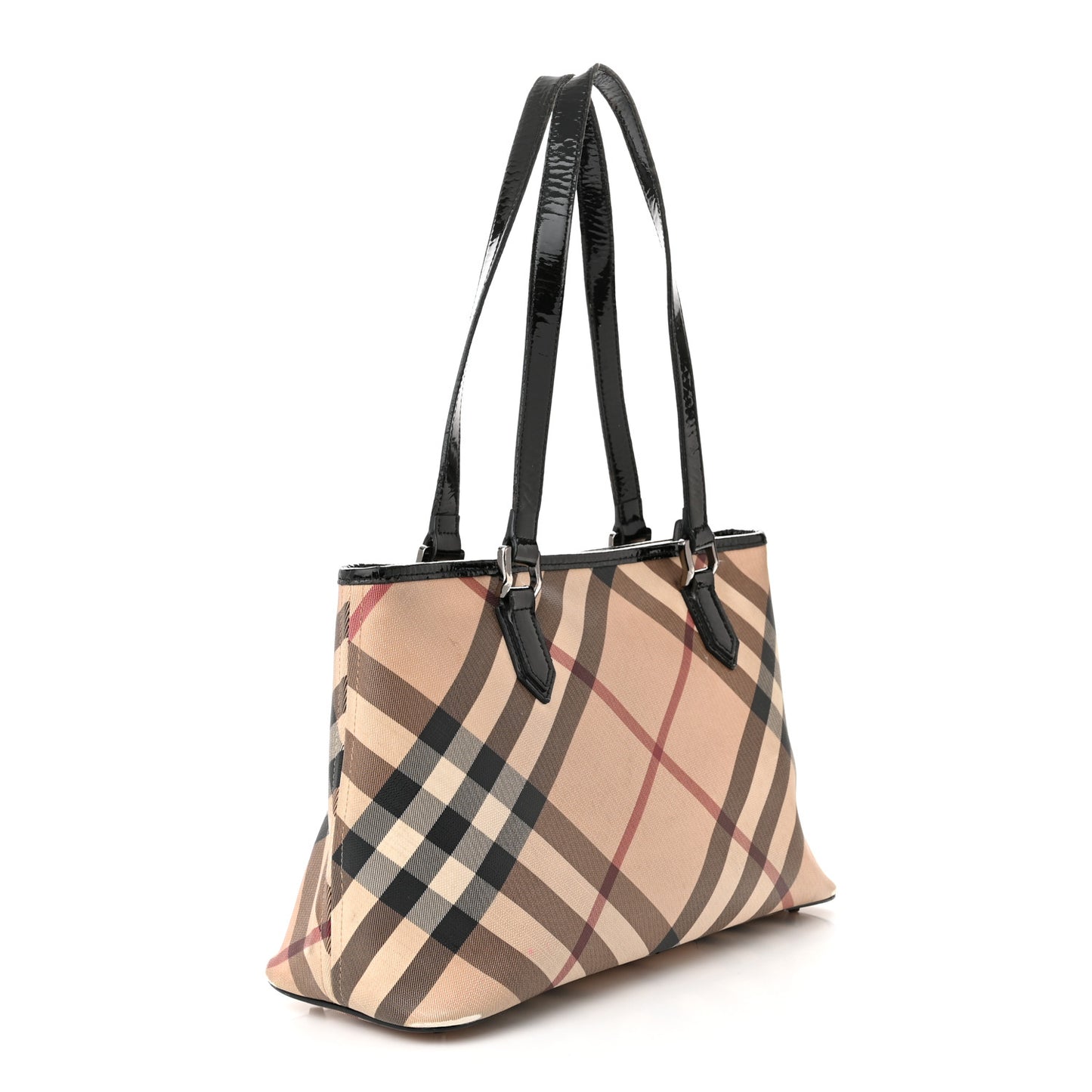 Patent Trim Nova Check Shopper Tote Black