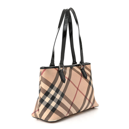 Burberry Patent Trim Nova Check Shopper Tote Black 3 of 21