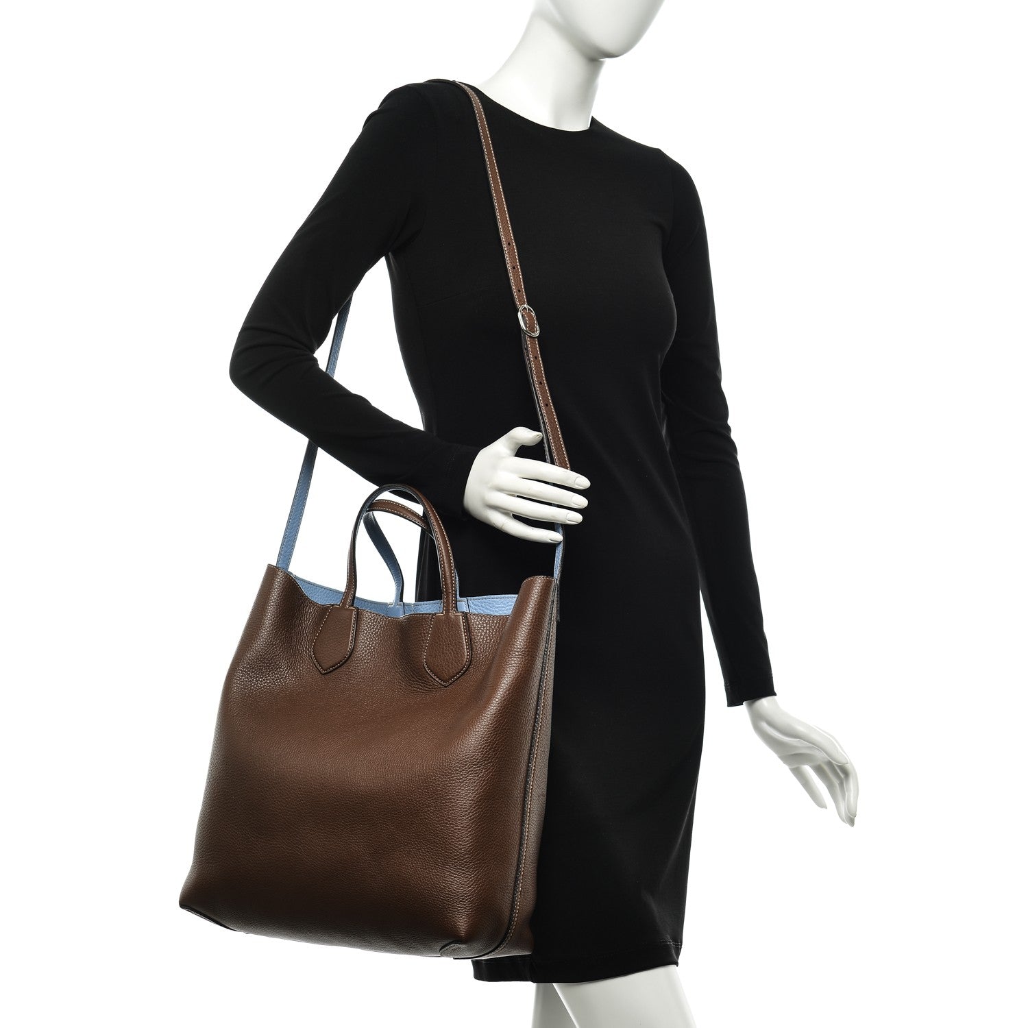 Gucci Cellarius Calfskin Bi-Color Medium Ramble Reversible Tote Nut Brown Mineral Blue 2 of 7
