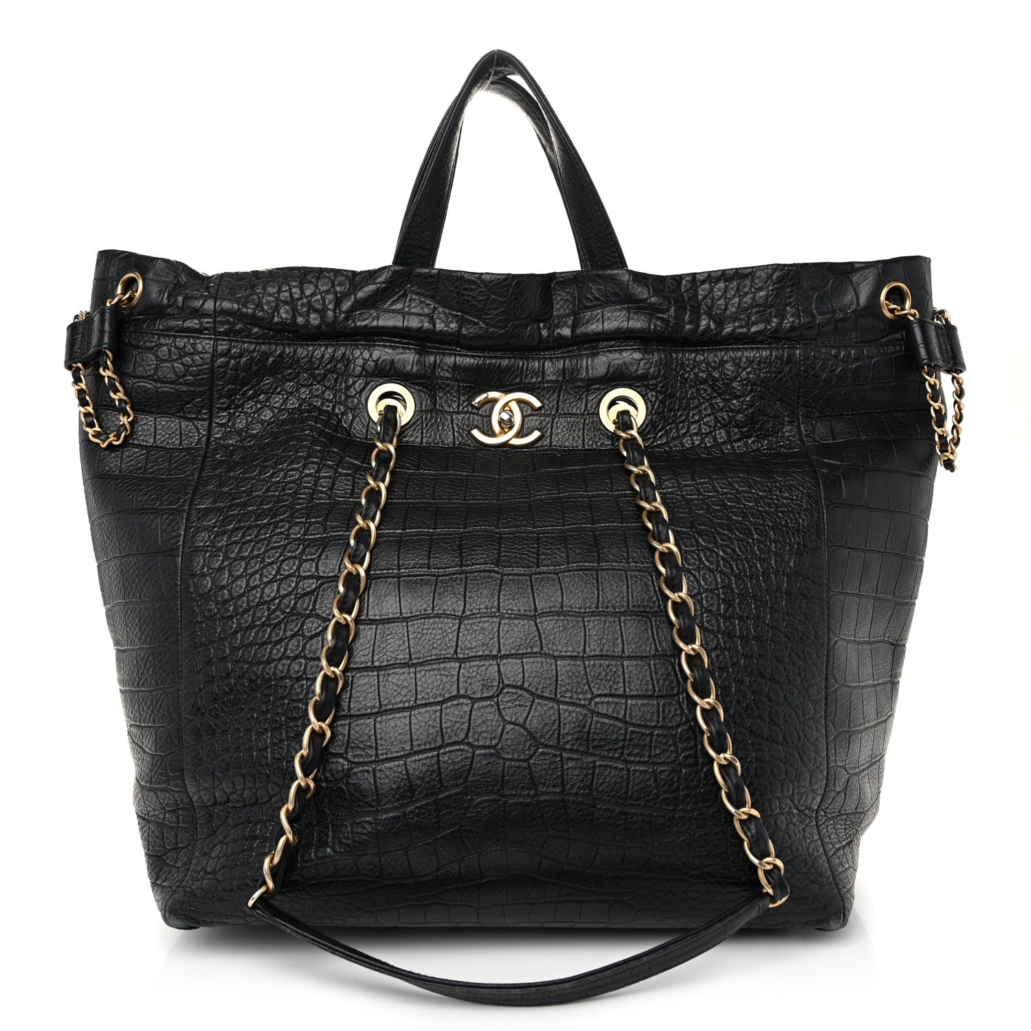 Chanel Calfskin Crocodile Embossed Large Cocodile Shopping Tote Black 1 of 12