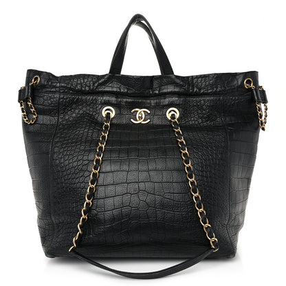 Chanel Calfskin Crocodile Embossed Large Cocodile Shopping Tote Black 1 of 12