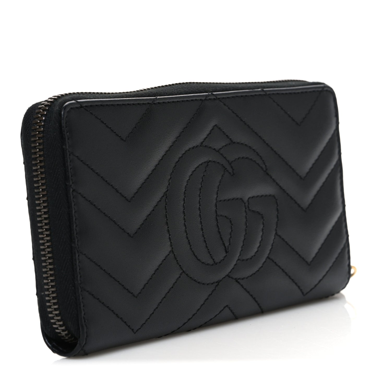 Calfskin Matelasse GG Marmont Zip Around Wallet Black Black