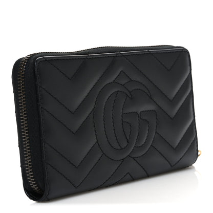 Gucci Calfskin Matelasse GG Marmont Zip Around Wallet Black Black 3 of 8