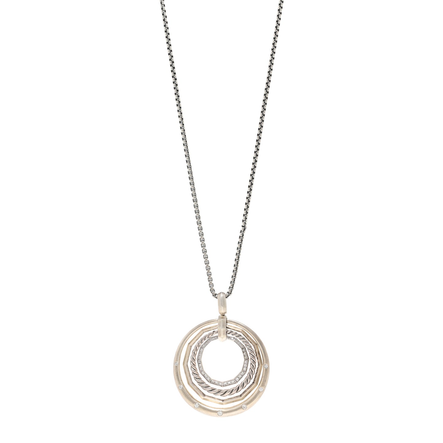 Sterling Silver Diamond 32mm Stax Pendant Necklace