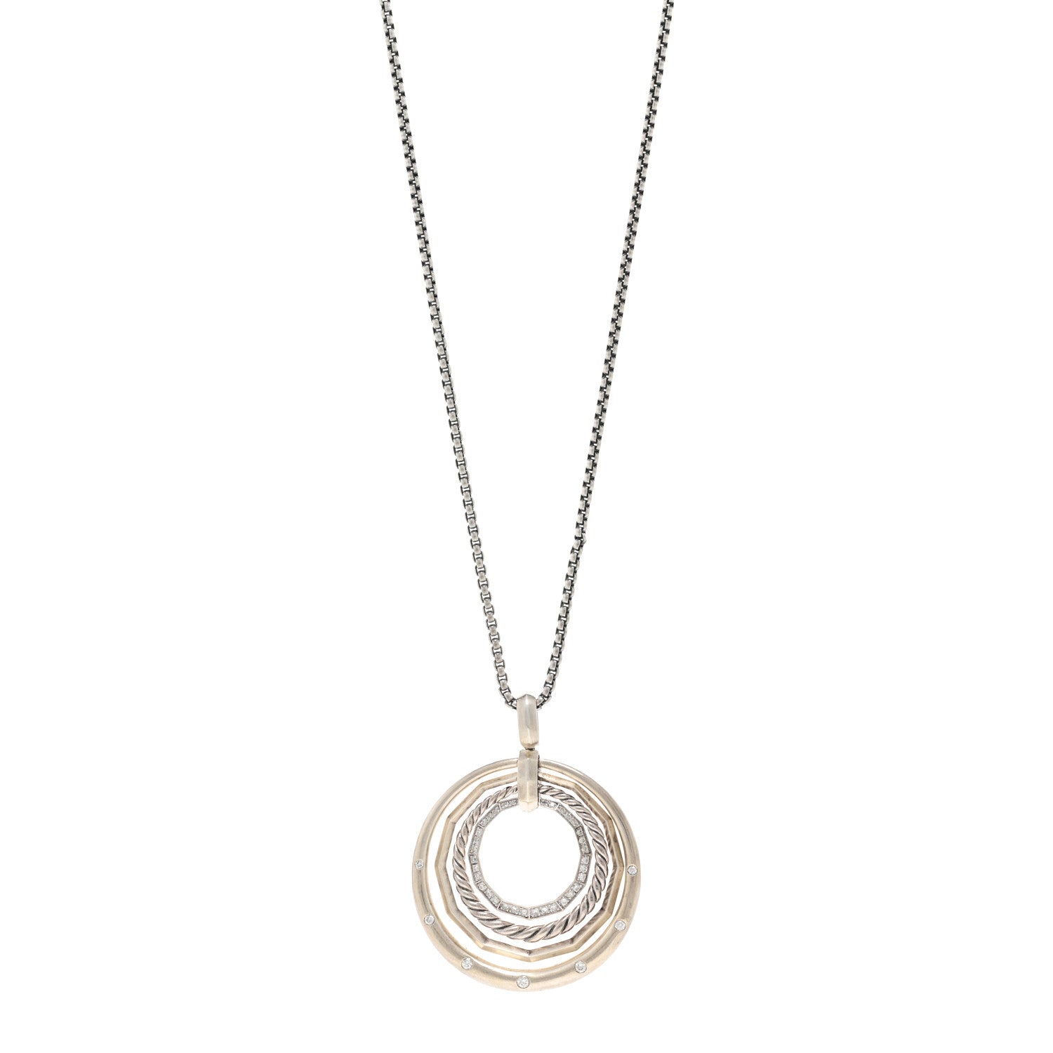 David Yurman Sterling Silver Diamond 32mm Stax Pendant Necklace 1 of 4