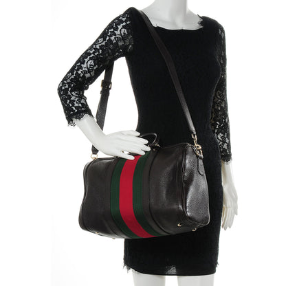 Gucci Web Leather Medium Boston Coffee Brown 2 of 10