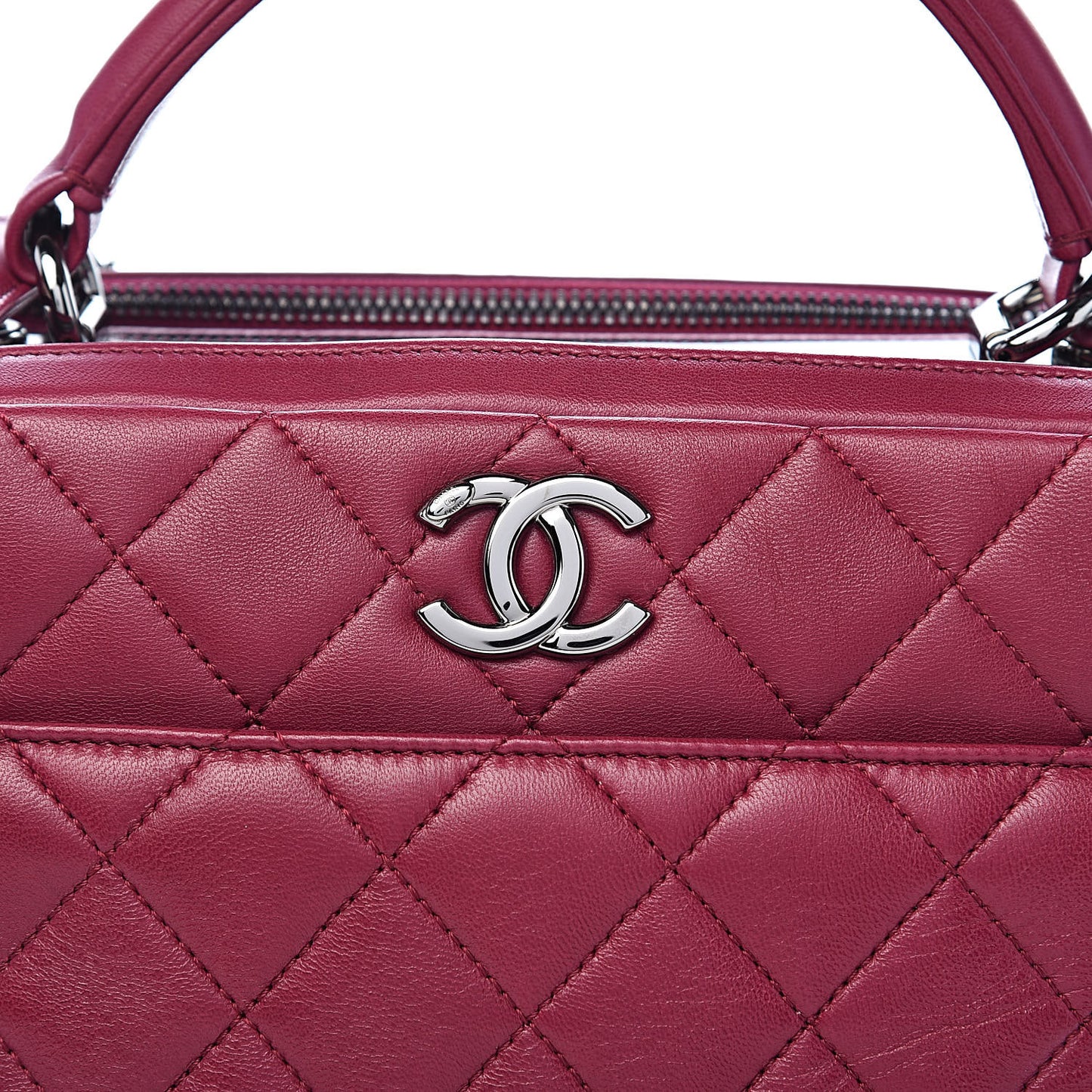 Lambskin Quilted Medium Trendy CC Bowling Bag Dark Pink