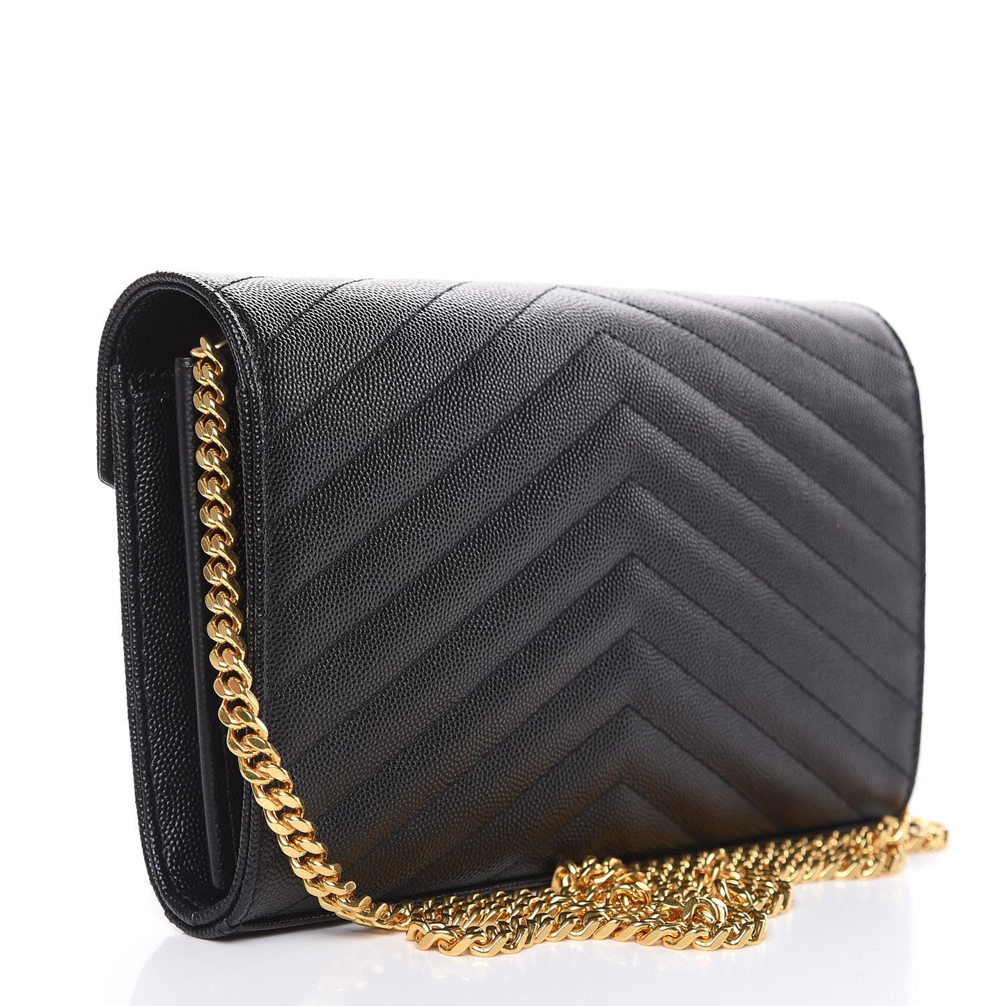 Grain De Poudre Matelasse Chevron Monogram Chain Wallet Black