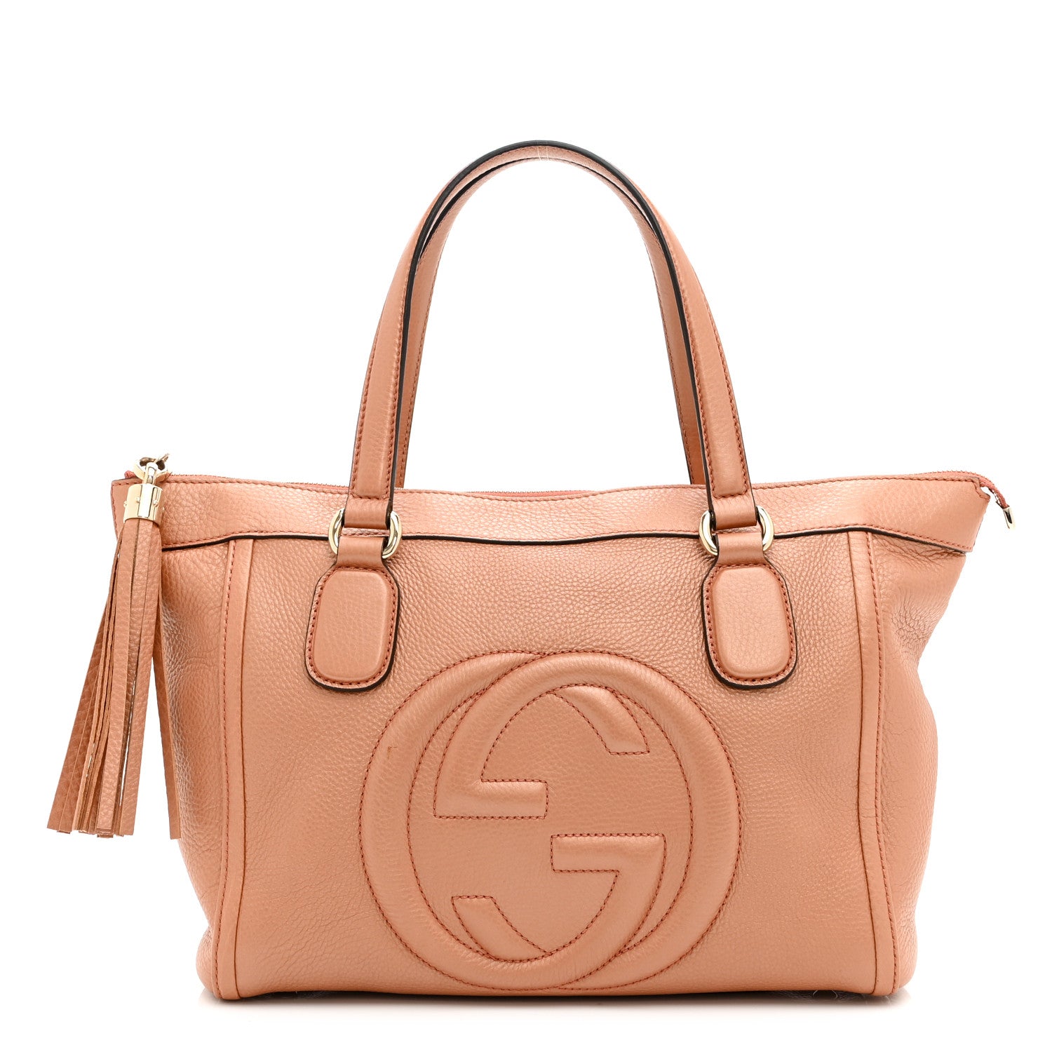 Gucci Metallic Pebbled Calfskin Small Soho Top Handle Bag Blush 1 of 11