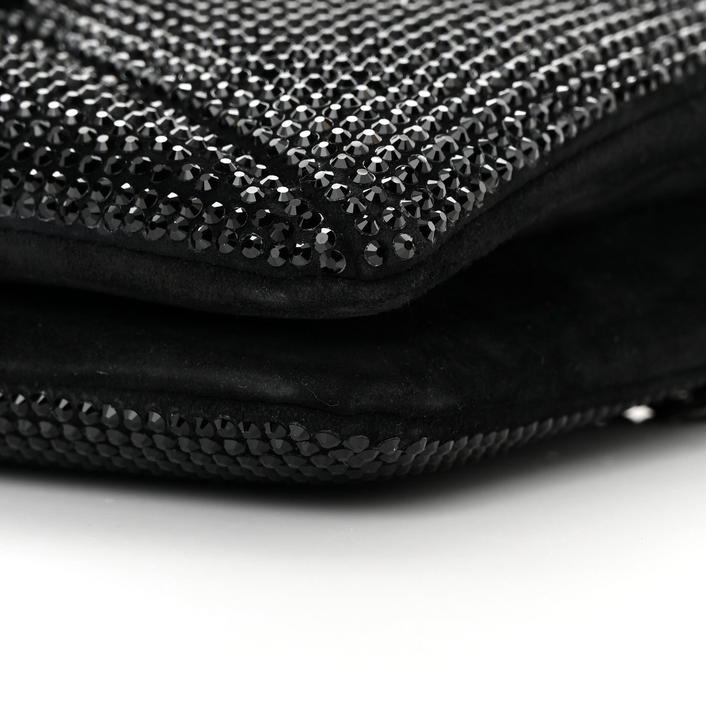 Crystal Suede Embellished Small One Stud Clutch With Chain Black