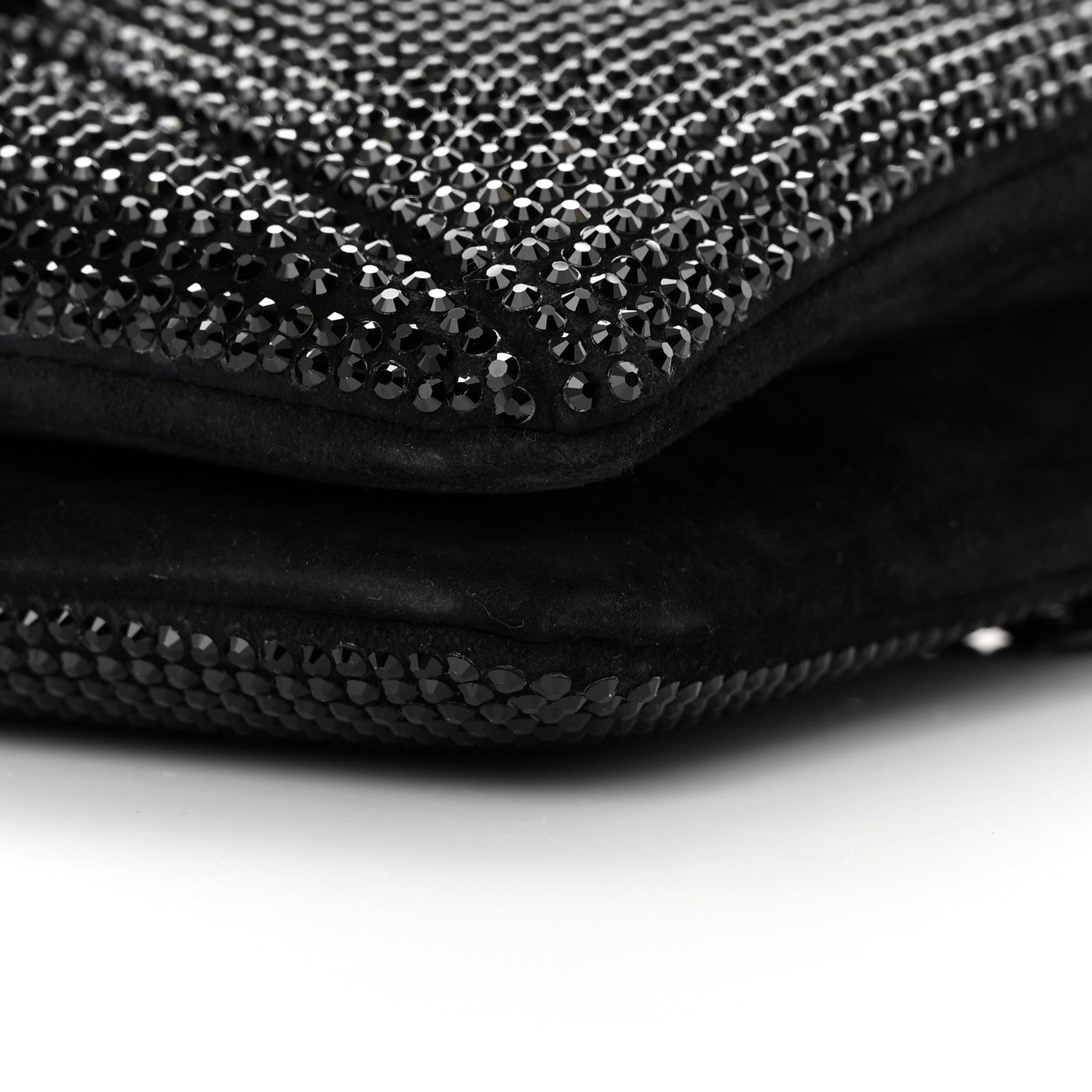 Valentino Garavani Crystal Suede Embellished Small One Stud Clutch With Chain Black 9 of 11