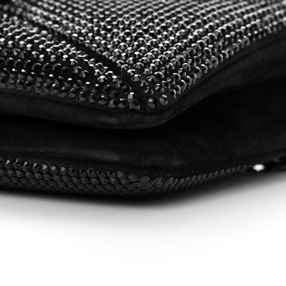 Valentino Garavani Crystal Suede Embellished Small One Stud Clutch With Chain Black 9 of 11