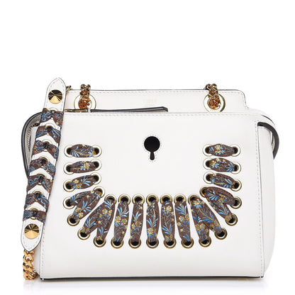 Fendi Vitello Baltico Ribbon Lace Up Floral Small DotCom Click Chain Satchel White Multicolor 1 of 7