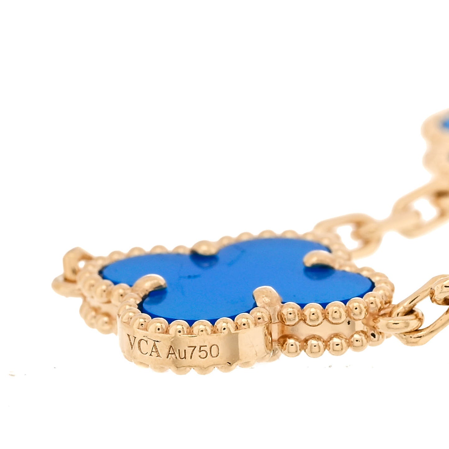 18K Yellow Gold Blue Agate 5 Motifs Vintage Alhambra Bracelet