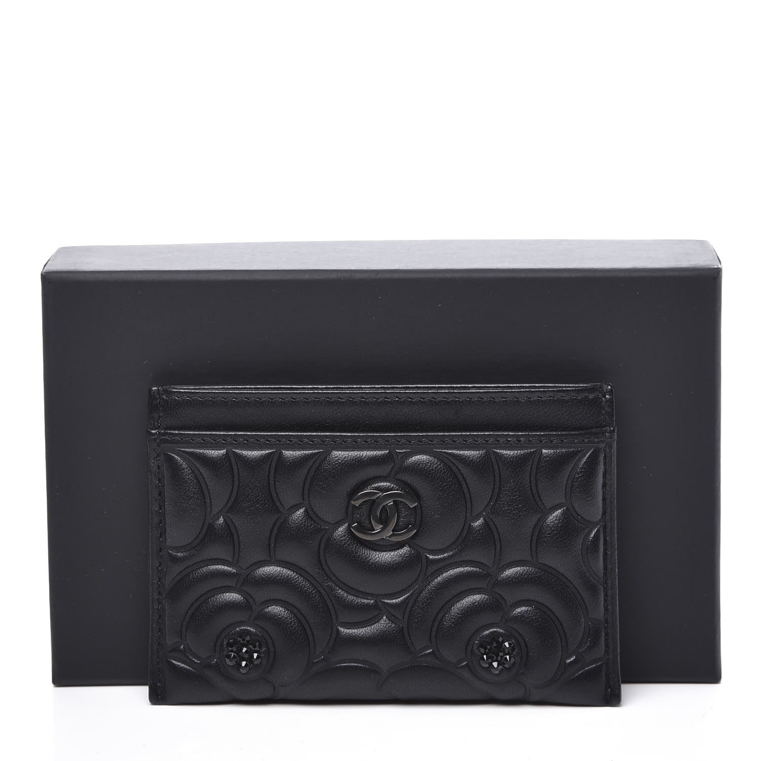 Chanel Lambskin Camellia Embossed Card Holder So Black 10 of 10