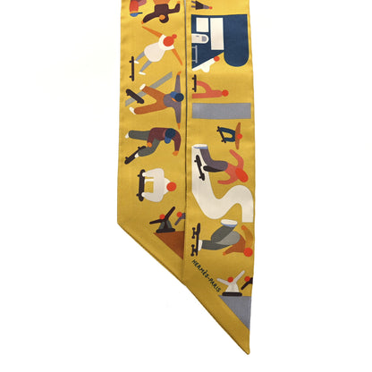 Hermes Silk Figures Libres Twilly Miel Marron Gris 2 of 3