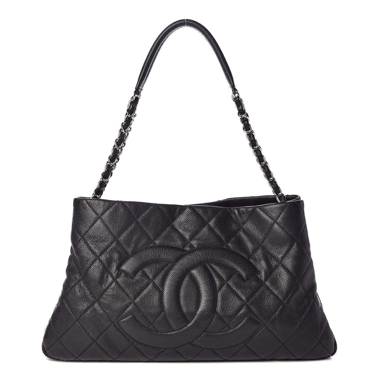 Caviar Quilted Expandable Zip Shoulder Bag Black