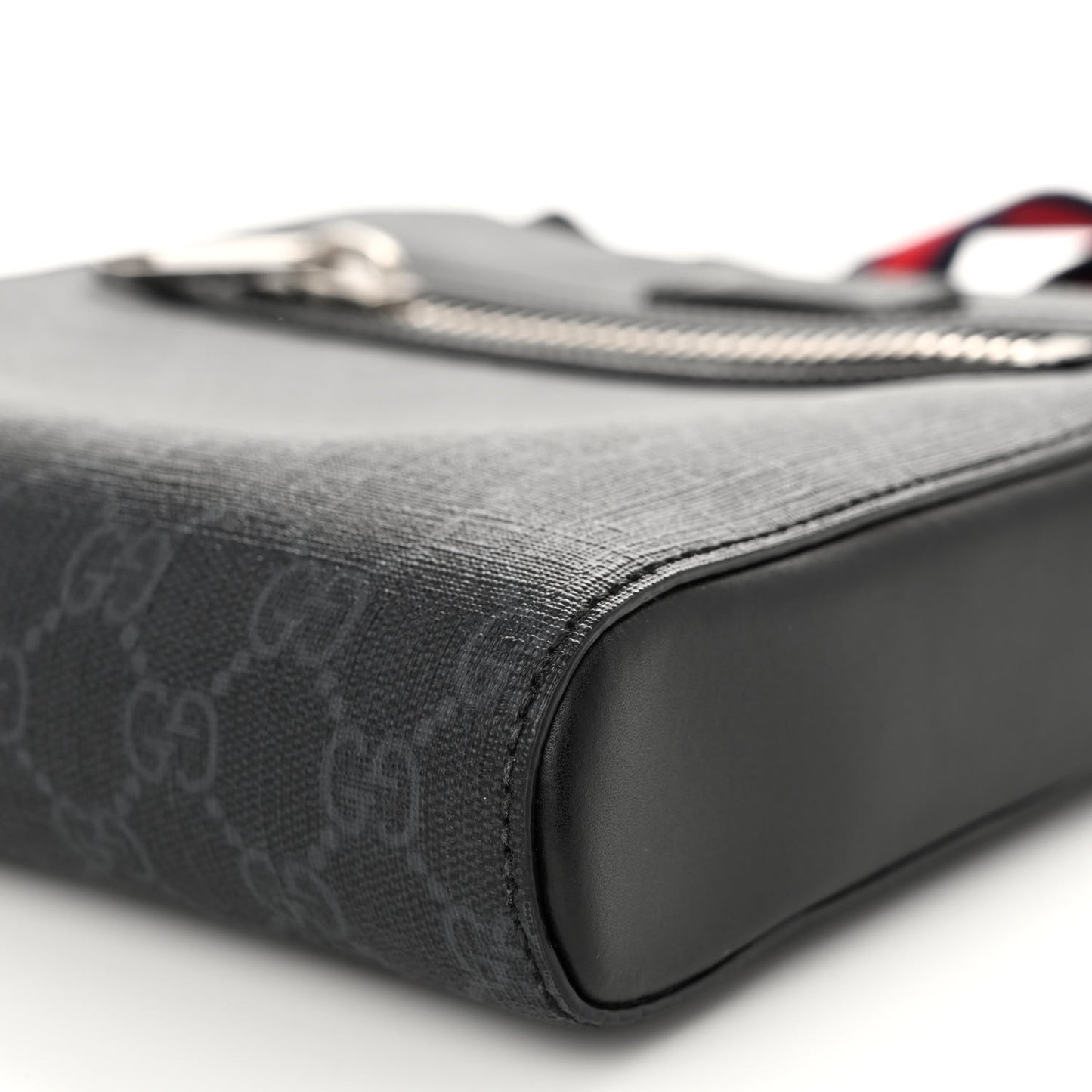 GG Supreme Monogram Web Small Flat Messenger Bag Black Grey