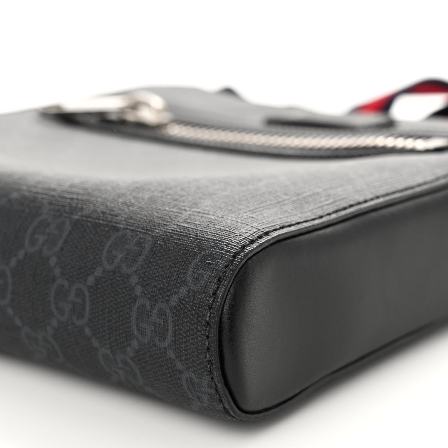 Gucci GG Supreme Monogram Web Small Flat Messenger Bag Black Grey 10 of 10