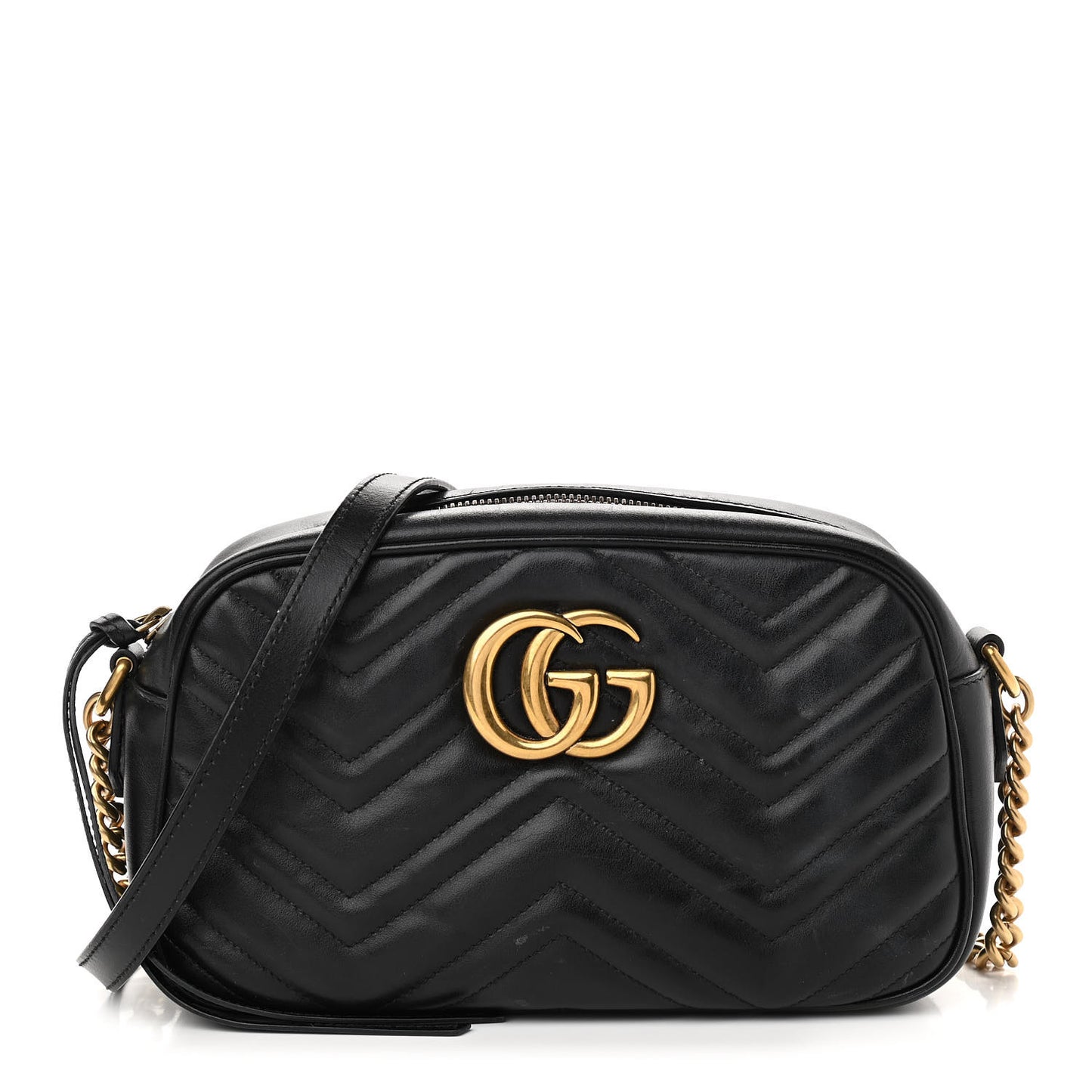 Calfskin Matelasse Small GG Marmont Chain Shoulder Bag Black