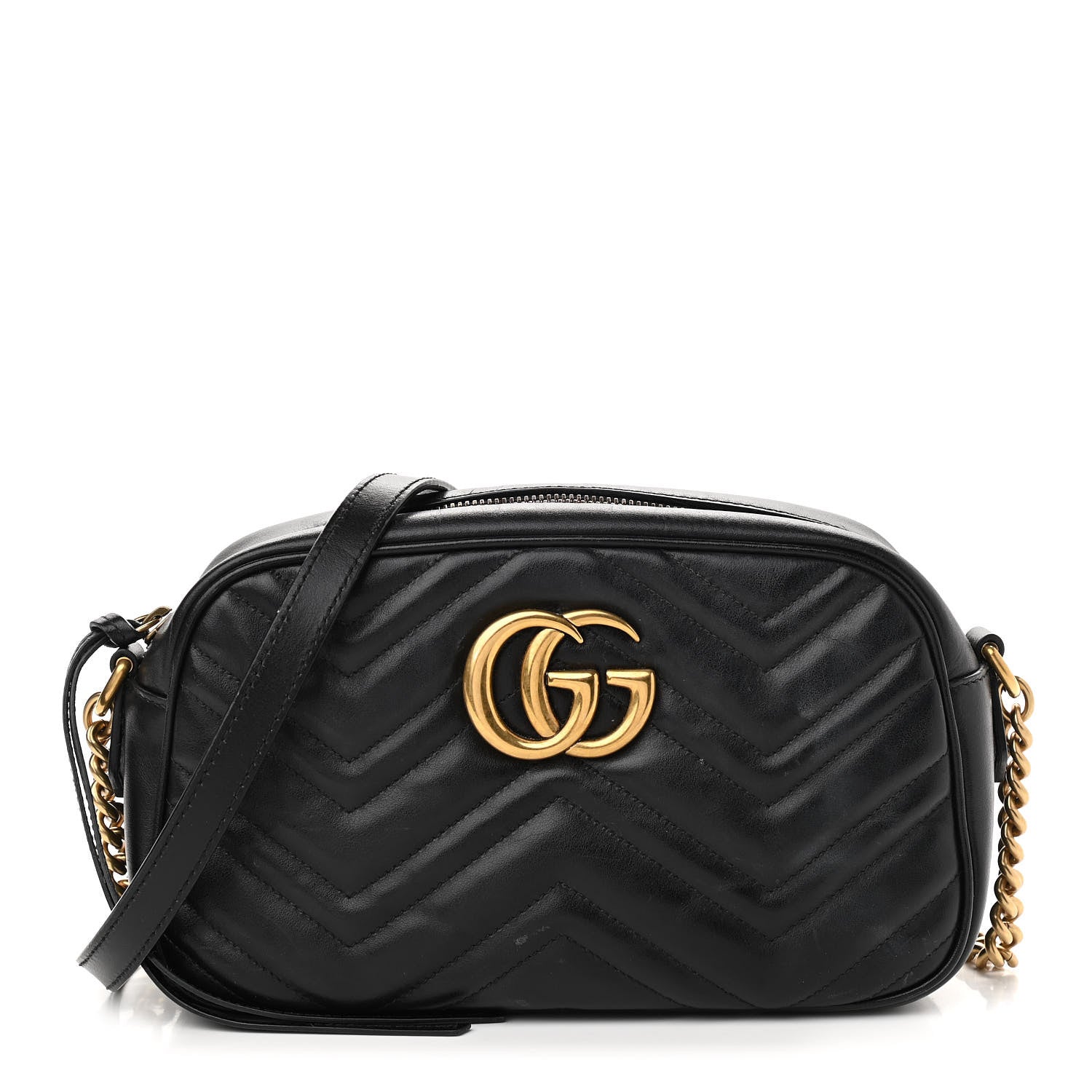 Gucci Calfskin Matelasse Small GG Marmont Chain Shoulder Bag Black 1 of 11