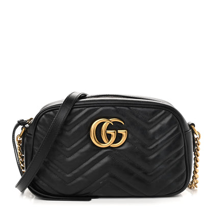 Gucci Calfskin Matelasse Small GG Marmont Chain Shoulder Bag Black 1 of 11