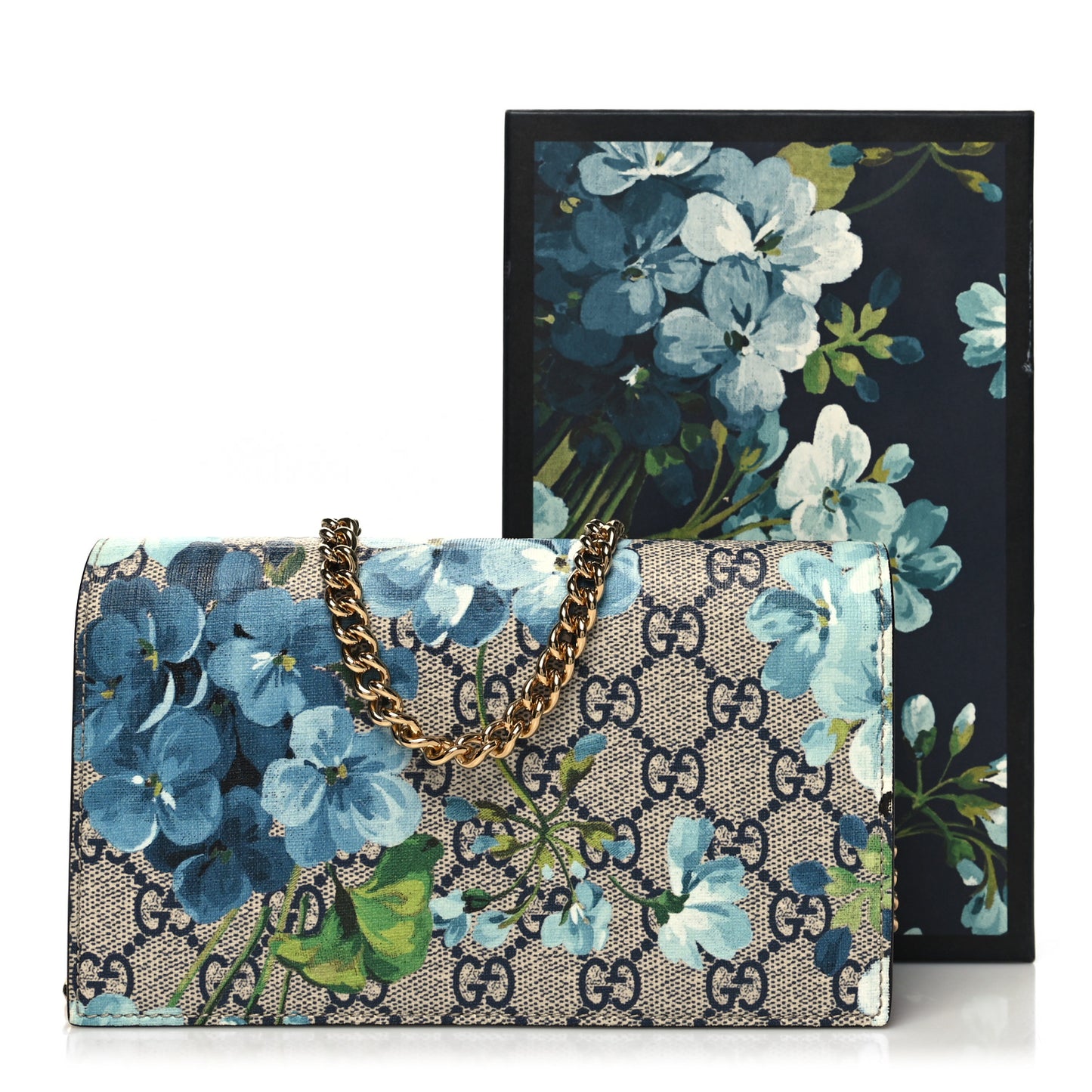GG Supreme Monogram Blooms Chain Wallet Blue