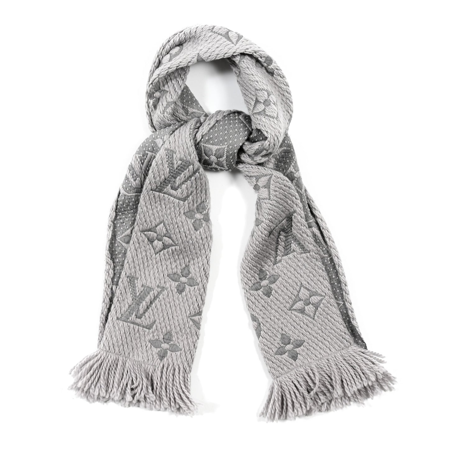 Wool Silk Logomania Scarf Pearl Grey