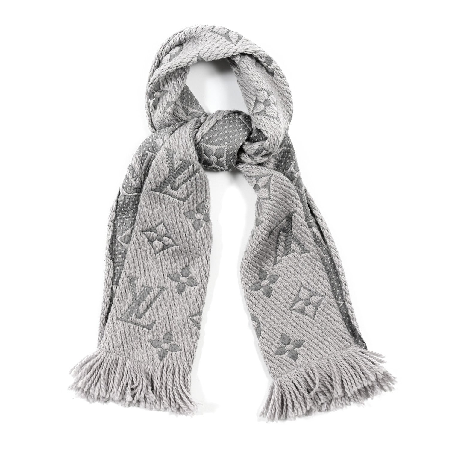 Louis Vuitton Wool Silk Logomania Scarf Pearl Grey 1 of 3