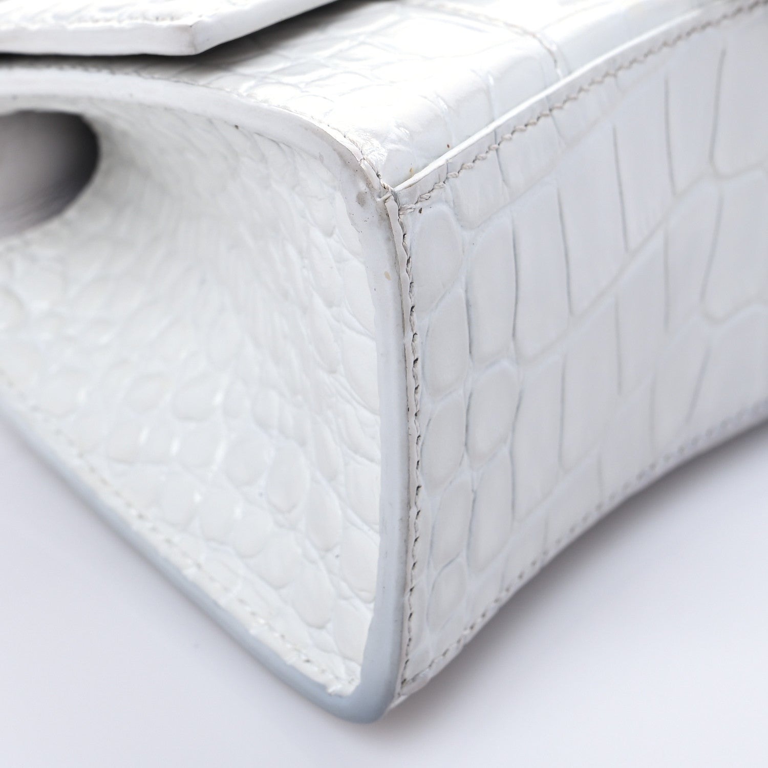 Balenciaga Shiny Calfskin Crocodile Embossed Hourglass Top Handle Bag XS White 7 of 7