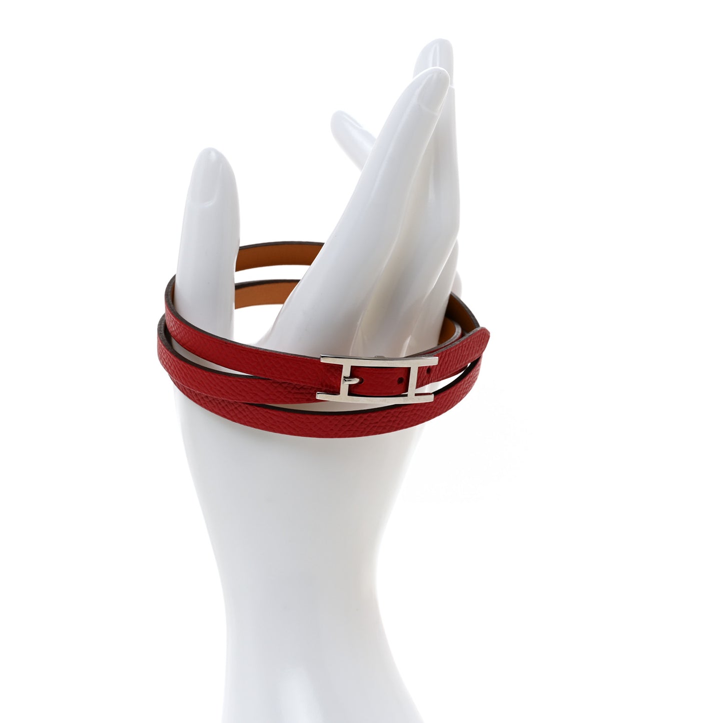 Epsom Hapi 3 MM Triple Tour Wrap Bracelet M Rouge Casaque