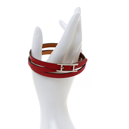 Hermes Epsom Hapi 3 MM Triple Tour Wrap Bracelet M Rouge Casaque 2 of 7