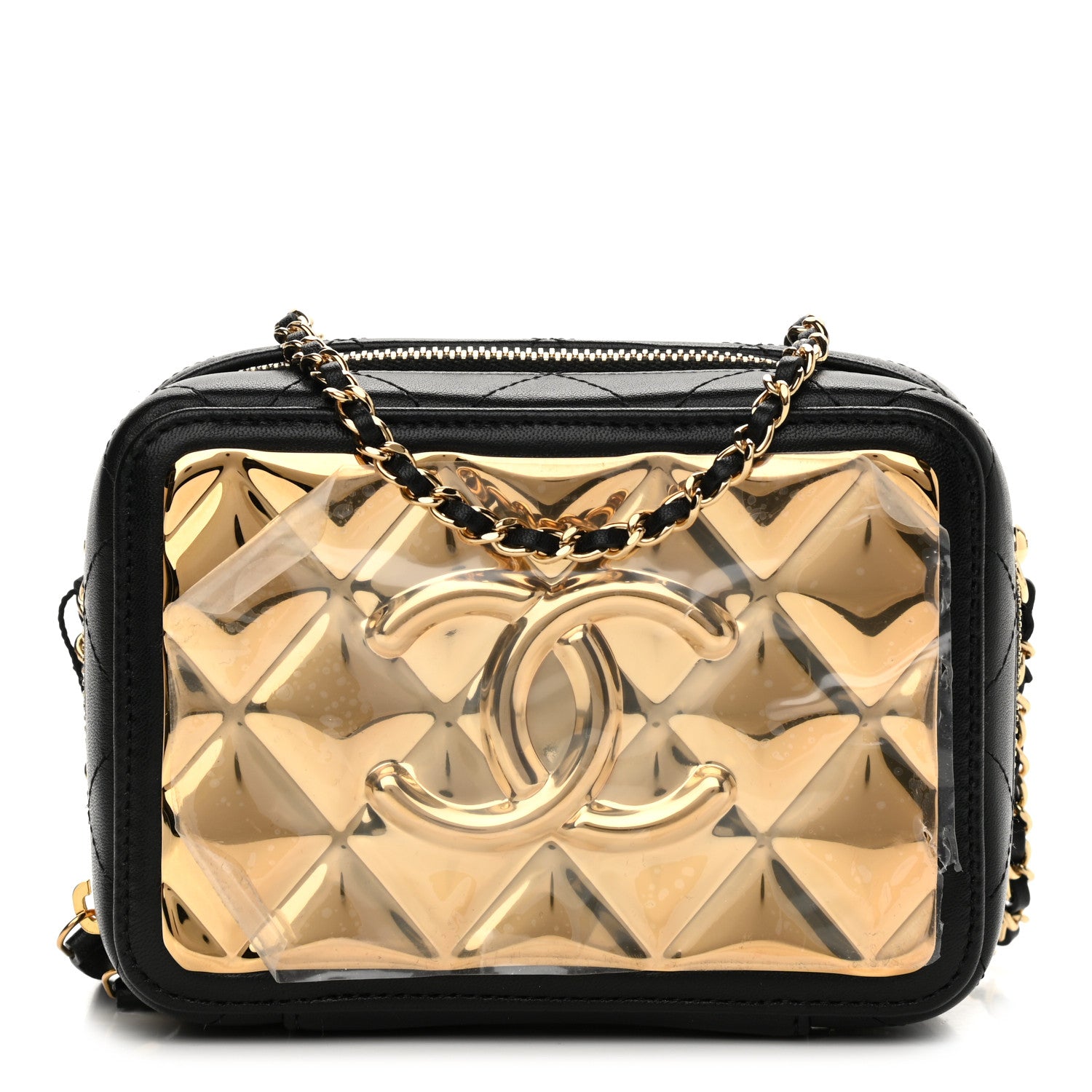 Chanel Lambskin Quilted Golden Plate Clutch With Chain Black 1 of 10