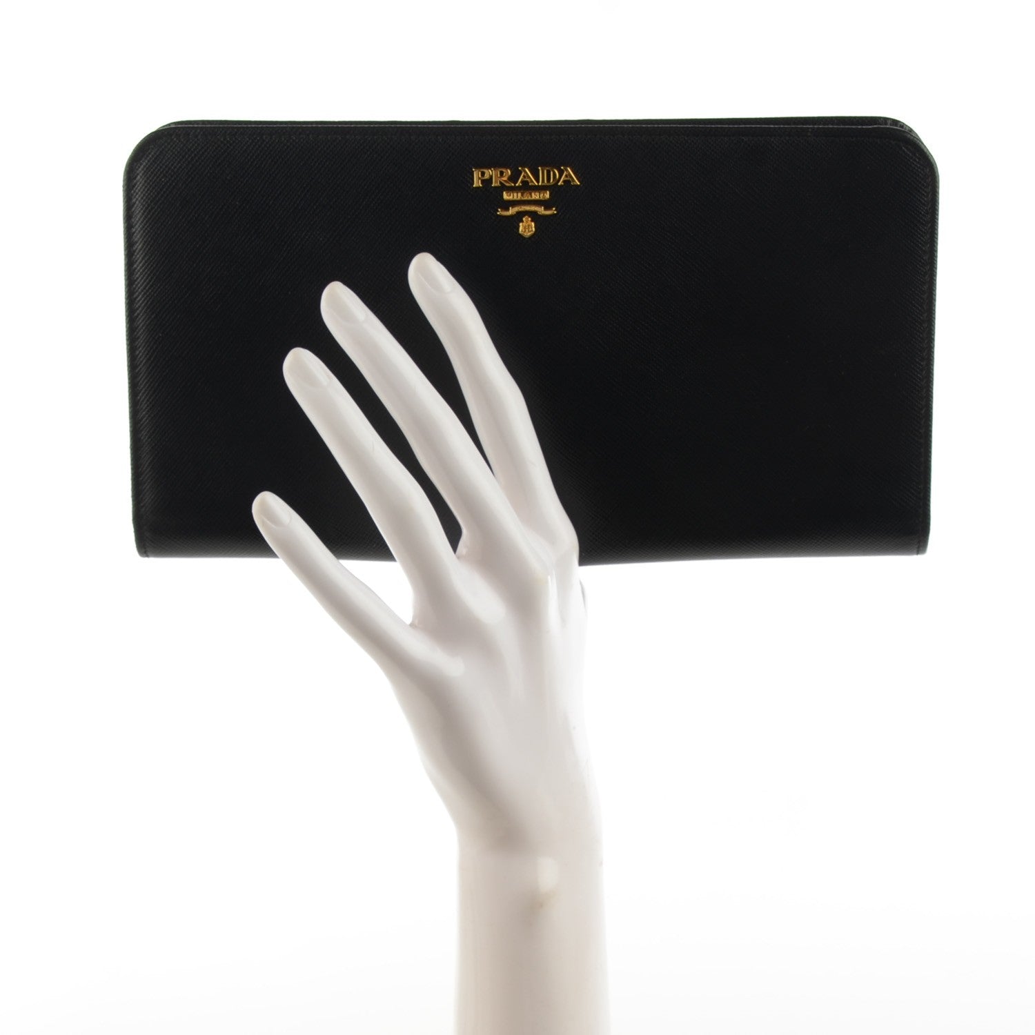 Prada Saffiano Metal Double Snap Travel Wallet Nero Black 2 of 8