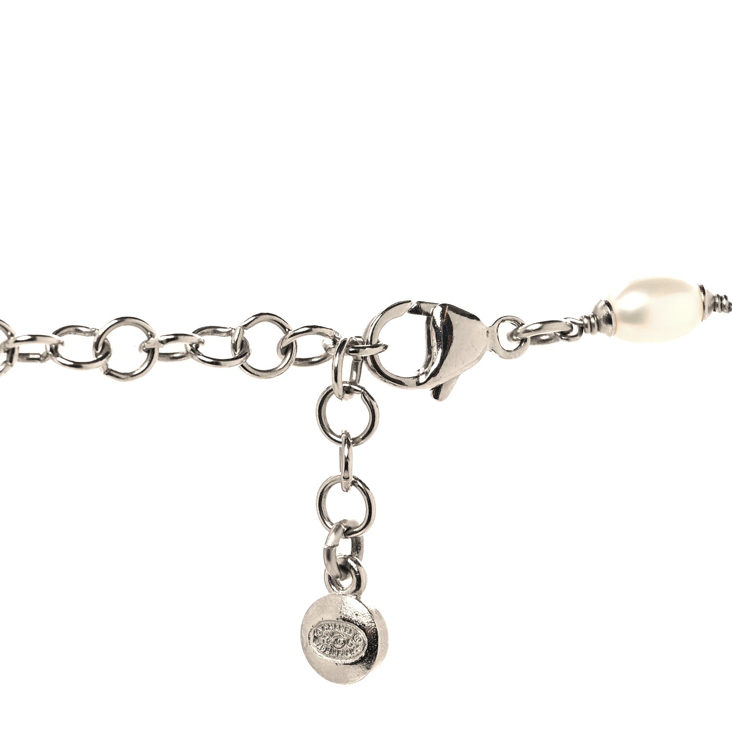 Chanel Crystal Pearl Floral Long Necklace Silver Blue 4 of 4