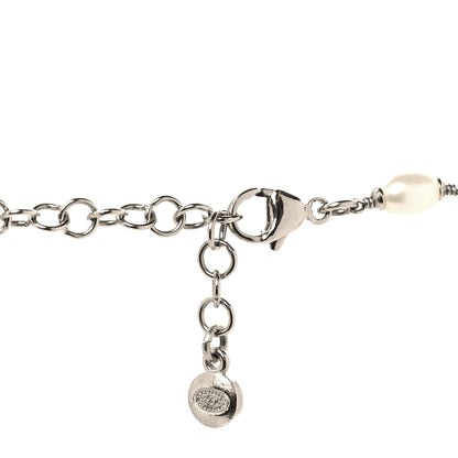 Chanel Crystal Pearl Floral Long Necklace Silver Blue 4 of 4