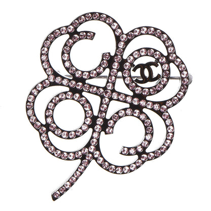 Chanel Metal Strass Clover CC Brooch Pink Ruthenium 1 of 5