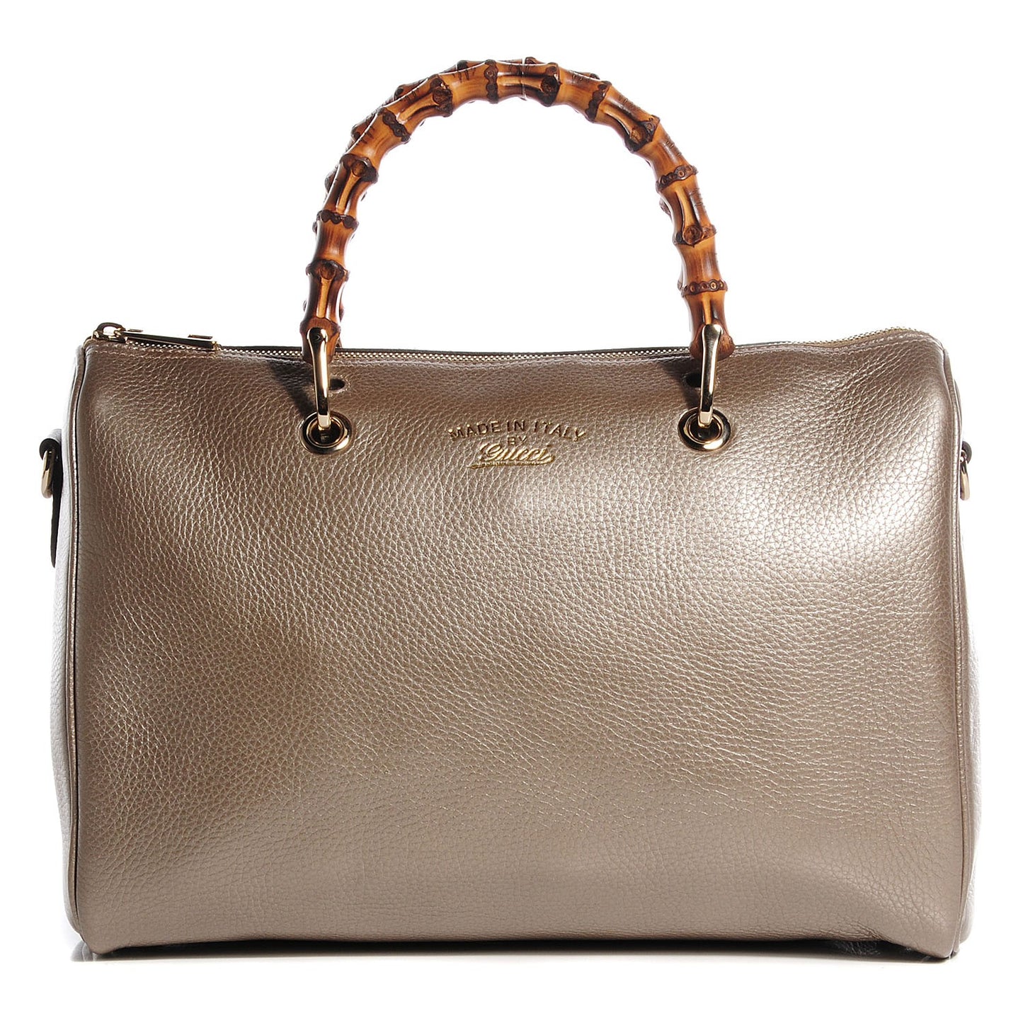 Leather Bamboo Medium Shopper Boston Bag Golden Beige