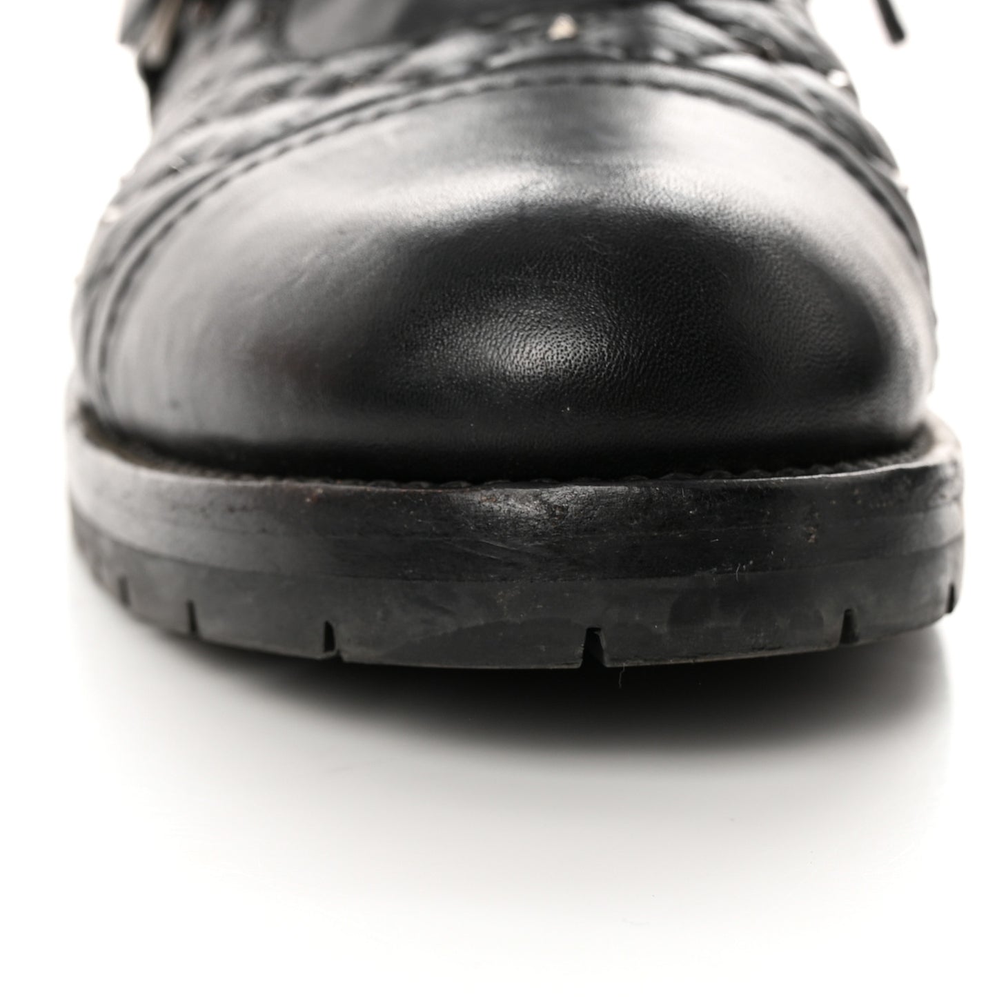 Crackled Lambskin Rockstud Spike 20mm Combat Boots 40 Black