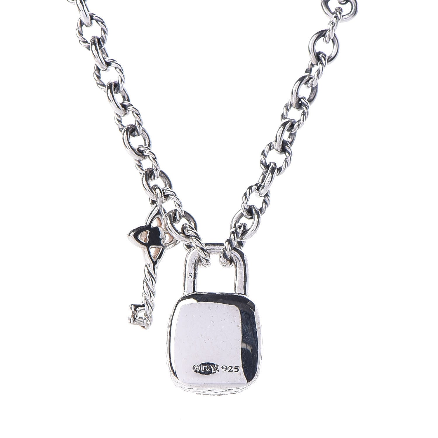 David Yurman Sterling Silver Diamond Cable Collectibles Lock and Key Charm Pendant Necklace 7 of 7