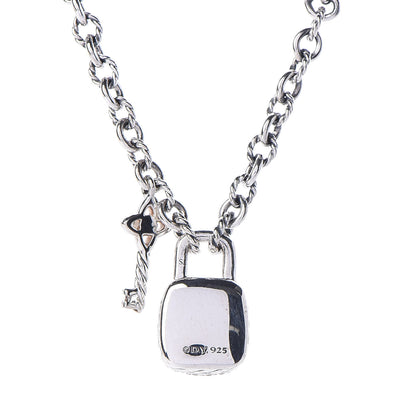 David Yurman Sterling Silver Diamond Cable Collectibles Lock and Key Charm Pendant Necklace 7 of 7