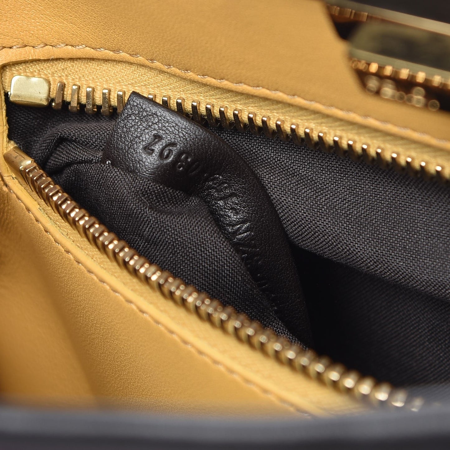 Vitello Seta Shiny Nappa Medium Peekaboo Iconic Satchel Dark Brown Yellow