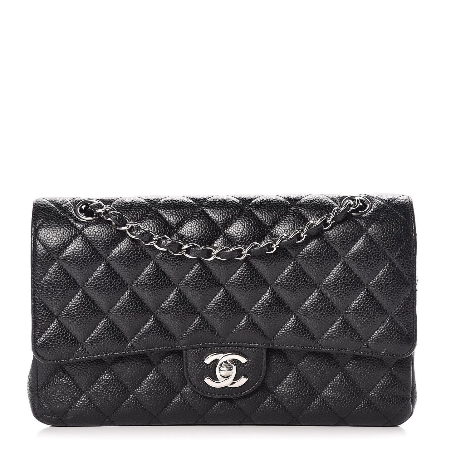 Caviar Quilted Medium Double Flap Black