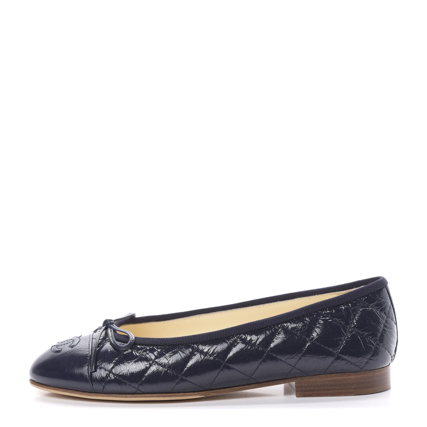 Aged Calfskin Quilted CC Cap Toe Ballerina Flats 35.5 Navy