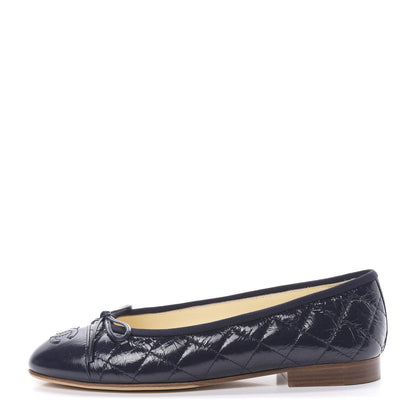 Chanel Aged Calfskin Quilted CC Cap Toe Ballerina Flats 35.5 Navy 1 of 9